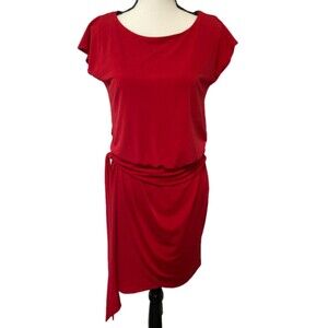 Saint Tropez West Dress Tulip Hem Tie Waist Round Neck Blouson Knee Length Dress